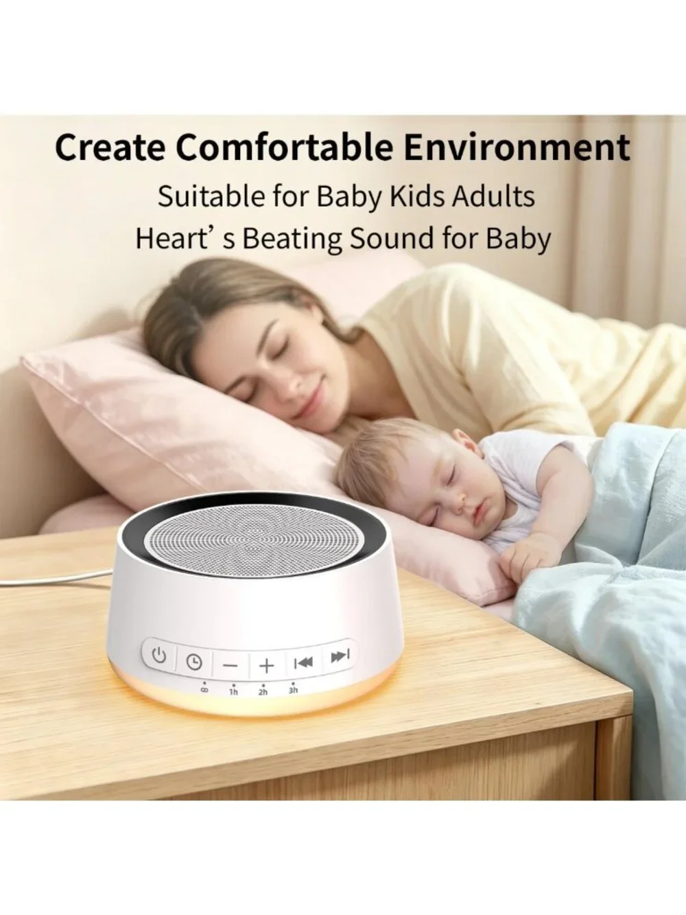 Soothing Sound Machine & Night Light | 30 Sounds, 12 Colors, 32 Volume Levels